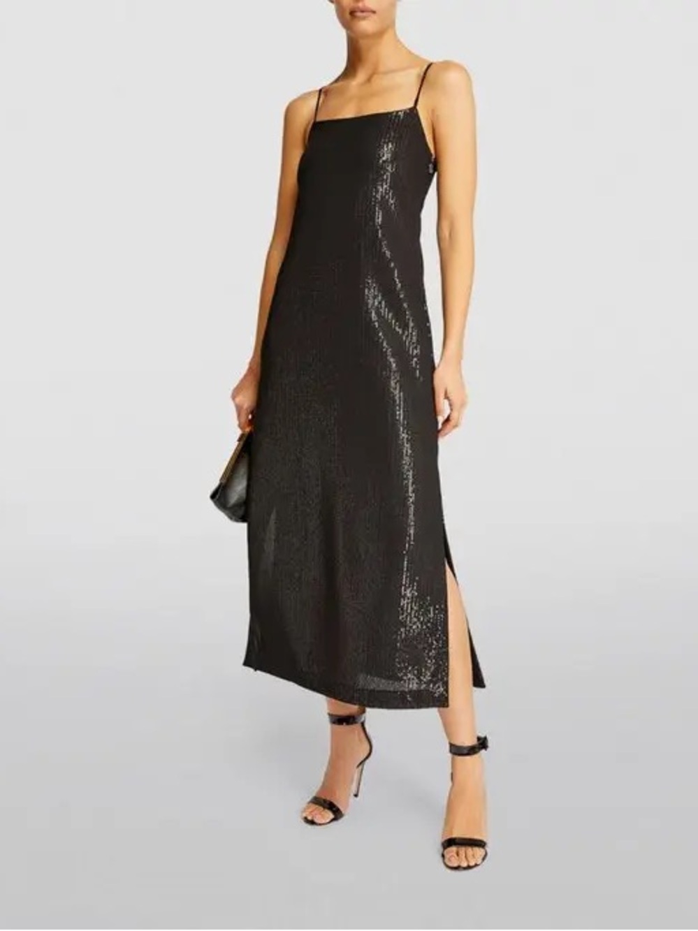 MaxMara Alias Sequinned MIDI Dress Black Sequin Slip Dress with Side Slit US 14